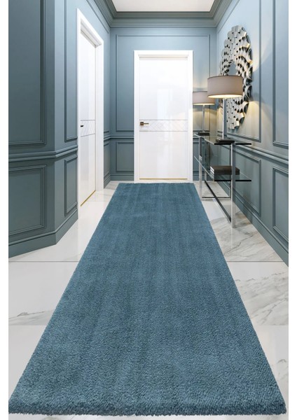 Microfiber Mavi Dokuma Halı Yumuşak Dokulu Puffy Halı Shaggy Kalitesinde Ultra Konfor