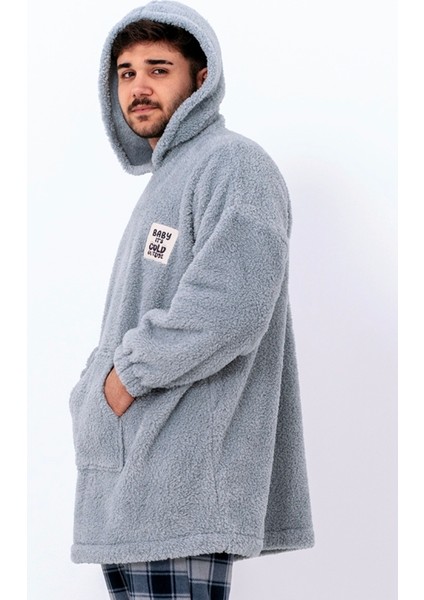 Oversıze Erkek Sweatshırt Çift Taraflı Polar Giyilebilir Battaniye