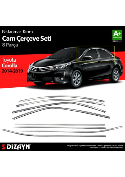 Toyota Corolla Krom Cam Çerçevesi 8 Prç. 2013-2018 A+ Kalite