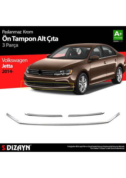 VW Jetta Krom Ön Tampon Çıta 3 Prç. 2014-2019