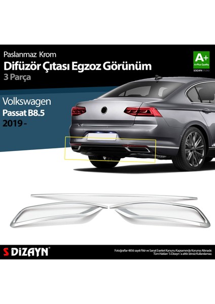 VW Passat B8.5 Krom Egzoz Görünümü Difüzör Çıtası 3 Parça 2019-2023 indirimleri