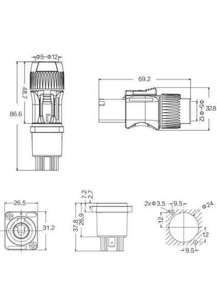 LD4032-1 Powercon Dişi Konnektör ( 10 Lu Paket )