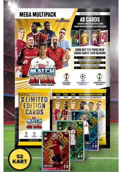 Topps Match Attax 24-25 Uefa Futbolcu Kartları Mega Multipack - 52 Kart (48 Kart+3 L.e.+1 Exclusive)