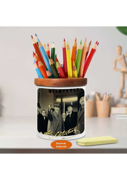 Paltolu Mustafa Kemal Atatürk Ahşap Seramik KALEMLIK-719 fiyatları