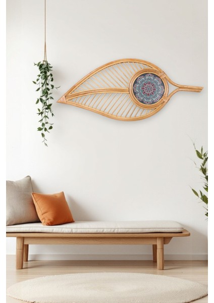 Bohem Ahşap Yaprak Duvar Dekoru Doğal El Işçiliği ile Minimalist Tasarım Duvar Süsü (95 cm )