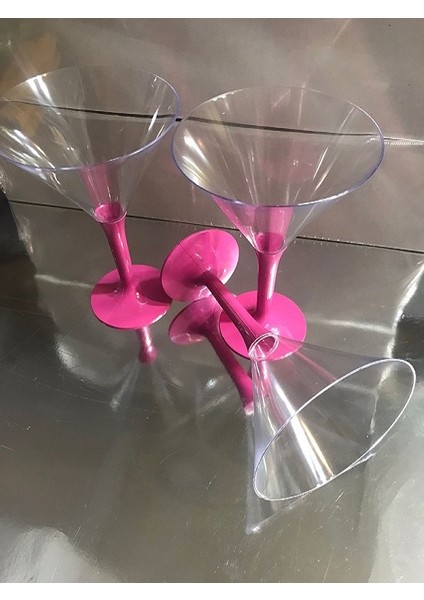 Kristal Mika Plastik Pembe Ayaklı Kokteyl&meşruba&martini Bardağı 6 Lı