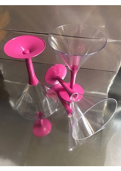 Kristal Mika Plastik Pembe Ayaklı Kokteyl&meşruba&martini Bardağı 6 Lı