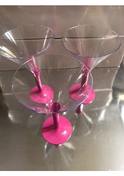 Kristal Mika Plastik Pembe Ayaklı Kokteyl&meşruba&martini Bardağı 6 Lı