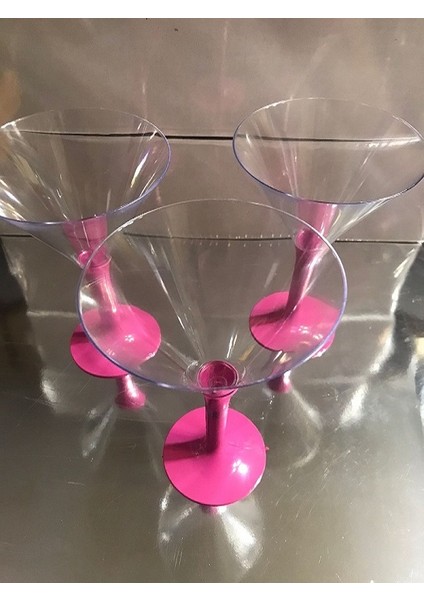 Kristal Mika Plastik Pembe Ayaklı Kokteyl&meşruba&martini Bardağı 6 Lı