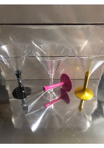 Kristal Mika Plastik Pembe Ayaklı Kokteyl&meşruba&martini Bardağı 6 Lı