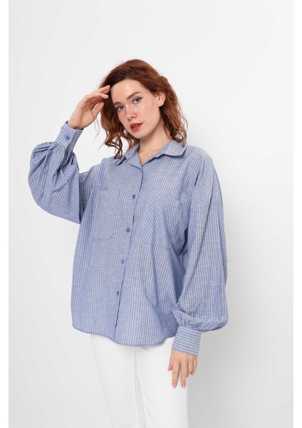 Balon Kollu Çizgili Gömlek