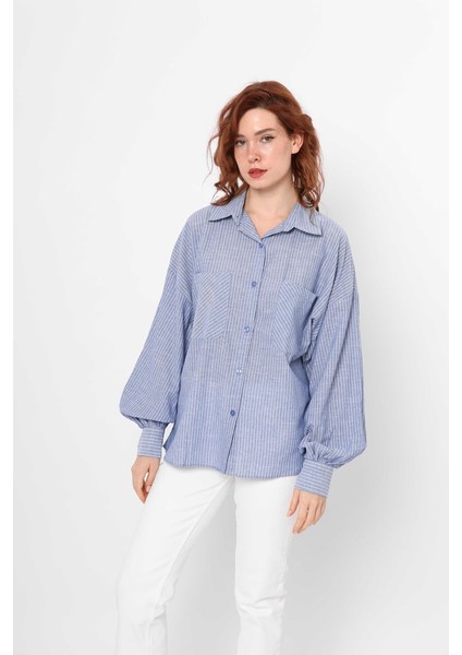 Balon Kollu Çizgili Gömlek modelleri