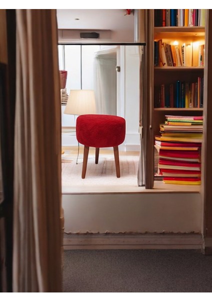 Kırmızı Teddy Kumaş Çay Seti Ikili Koltuk Berjer ve Puf Takımı (Salon, Balkon, Ofis) 3'lü Takım modelleri