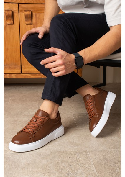 Tommy Erkek Deri Sneaker Ayakkabı Kahverengi fırsatları