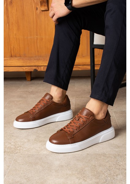 Tommy Erkek Deri Sneaker Ayakkabı Kahverengi