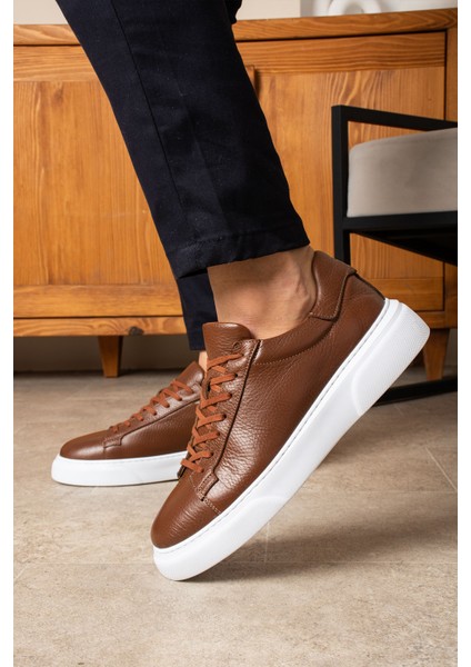 Tommy Erkek Deri Sneaker Ayakkabı Kahverengi