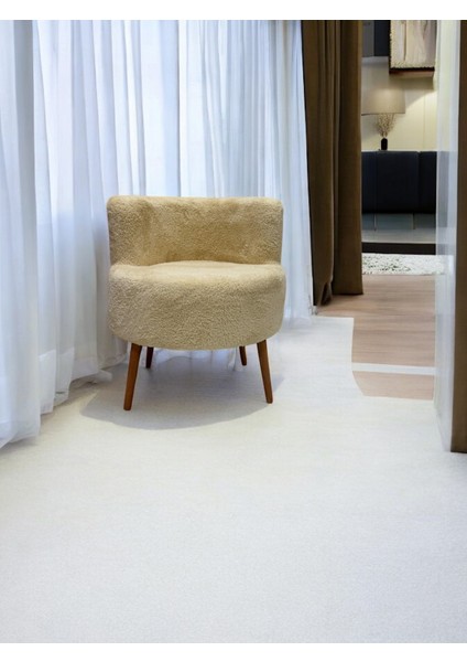 Krem Teddy Kumaş Çay Seti Ikili Koltuk Berjer ve Puf Takımı (Salon, Balkon, Ofis) 3'lü Takım