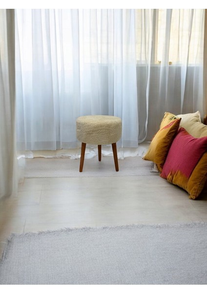 Krem Teddy Kumaş Çay Seti Ikili Koltuk Berjer ve Puf Takımı (Salon, Balkon, Ofis) 3'lü Takım