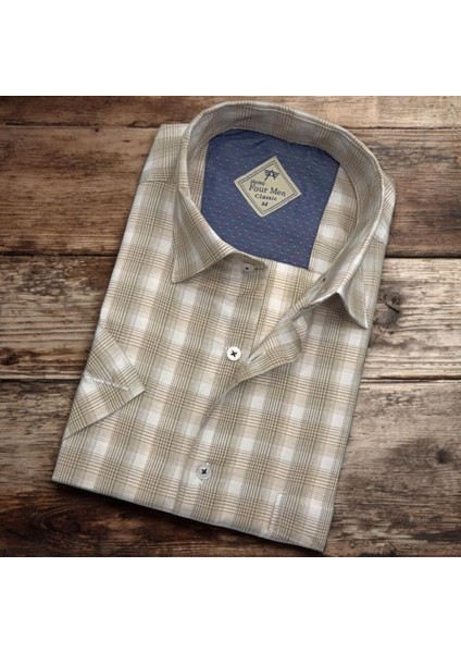 Pamuklu Linen Kumaş Kısa Kollu Erkek Gömlek (Regular Kalıp)