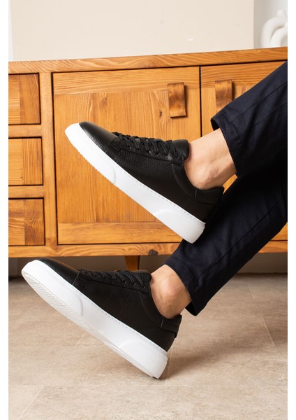 Tommy Erkek Deri Sneaker Ayakkabı Siyah