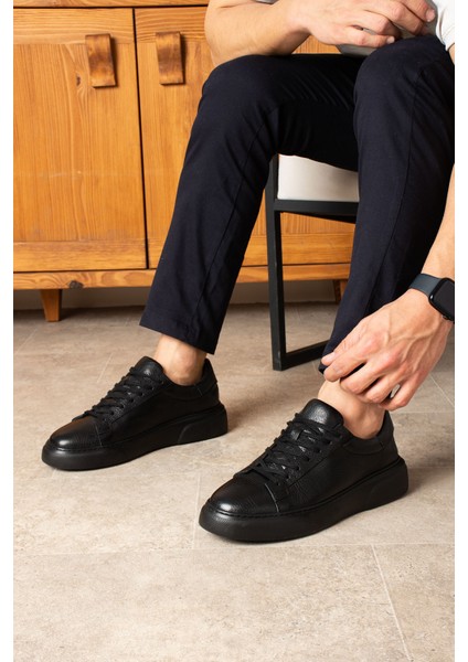 Tommy Erkek Deri Sneaker Ayakkabı Siyah