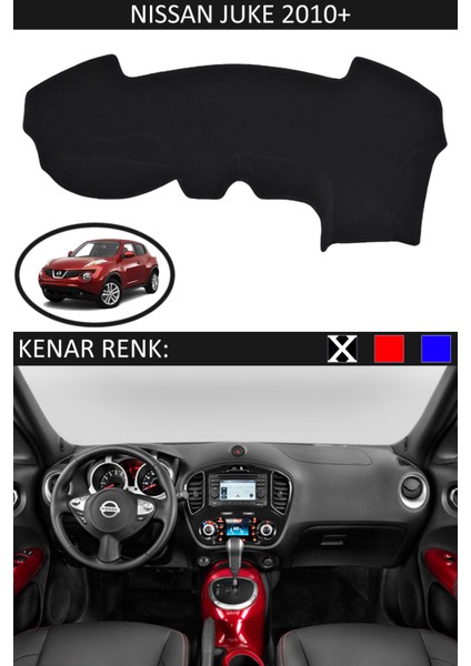 Nissan Juke 2010+ Için Uygun Torpido Koruma Halısı Siyah Kenar Renk Siyah