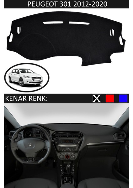 Peugeot 301 2012-2020 Için Uygun Torpido Koruma Halısı Siyah Kenar Renk Siyah