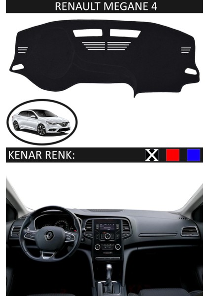 Renault Megane 4 Için Uygun Torpido Koruma Halısı Siyah Kenar Renk Siyah