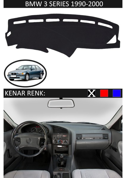 Bmw 3 Series 1990-2000 Için Uygun Torpido Koruma Halısı Siyah Kenar Renk Siyah