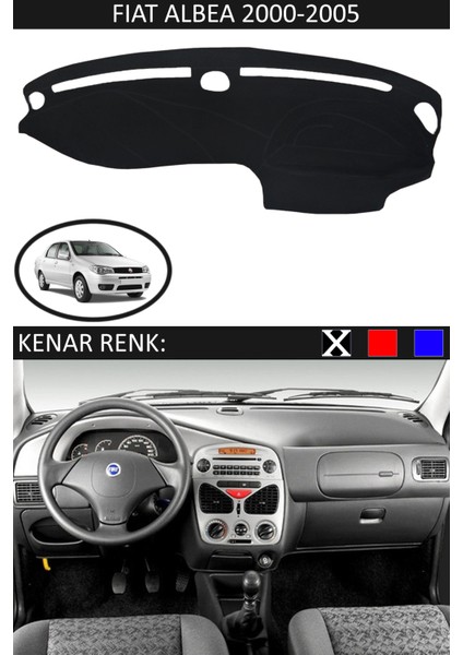 Fiat Albea 2000-2005 Modelleri Için Uygun Torpido Koruma Halısı Siyah Kenar Renk Siyah