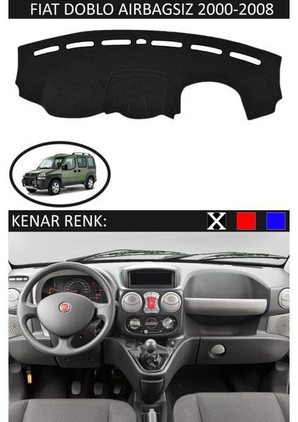 Fiat Doblo Airbagsiz 2000-2008 Için Uygun Torpido Koruma Halısı Siyah Kenar Renk Siyah
