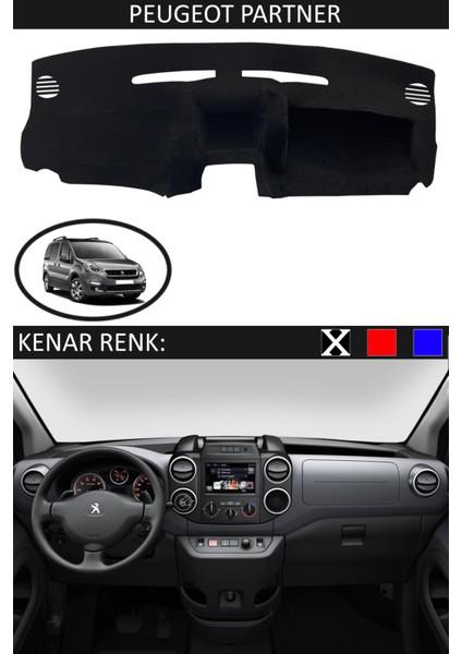 Peugeot Partner Için Uygun Torpido Koruma Halısı Siyah Kenar Renk Siyah