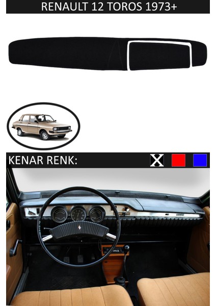 Renault 12 Toros 1973+ Için Uygun Torpido Koruma Halısı Siyah Kenar Renk Siyah