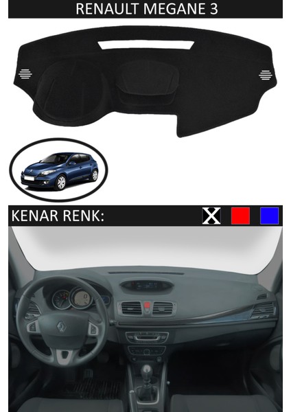 Renault Megane 3 Için Uygun Torpido Koruma Halısı Siyah Kenar Renk Siyah