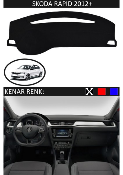 Skoda Rapid 2012+ Için Uygun Torpido Koruma Halısı Siyah Kenar Renk Siyah