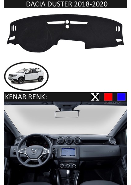 Dacia Duster 2018-2020 Için Uygun Torpido Koruma Halısı Siyah Kenar Renk Siyah