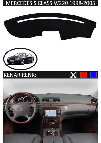 Mercedes S Class W 220 1998-2005 Için Uygun Torpido Koruma Halısı Siyah Kenar Renk Siyah