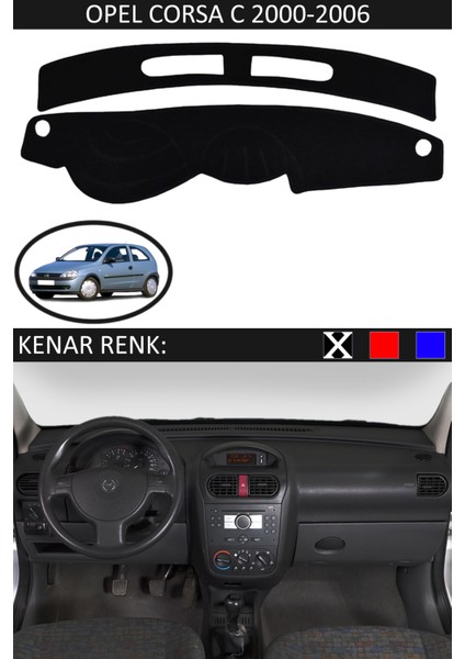 Opel Corsa C 2000-2006 Için Uygun Torpido Koruma Halısı Siyah Kenar Renk Siyah
