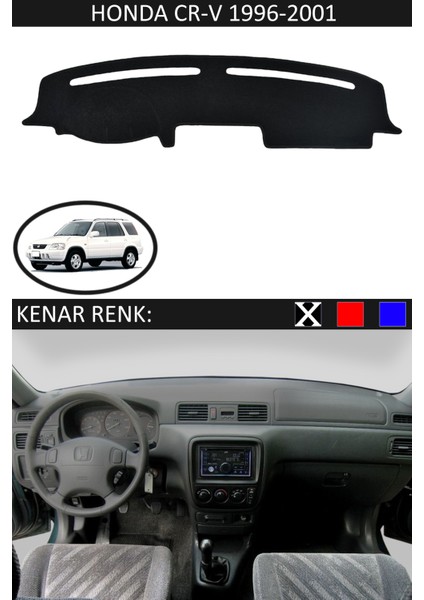 Honda Cr-V 1996-2001 Için Uygun Torpido Koruma Halısı Siyah Kenar Renk Siyah