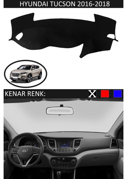 Hyundai Tucson 2016-2018 Için Uygun Torpido Koruma Halısı Siyah Kenar Renk Siyah