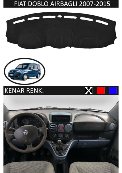Fiat Doblo Airbagli 2007-2015 Için Uygun Torpido Koruma Halısı Siyah Kenar Renk Siyah