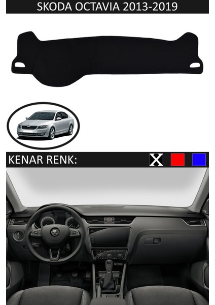 Skoda Octavia 2013-2019 Için Uygun Torpido Koruma Halısı Siyah Kenar Renk Siyah