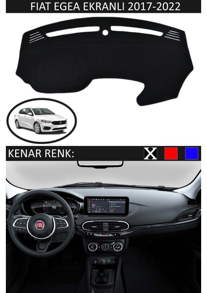 Fiat Egea Ekranlı 2017-2022 Için Uygun Torpido Koruma Halısı Siyah Kenar Renk Siyah