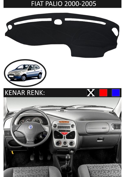 Fiat Palio 2000-2005 Için Uygun Torpido Koruma Halısı Siyah Kenar Renk Siyah