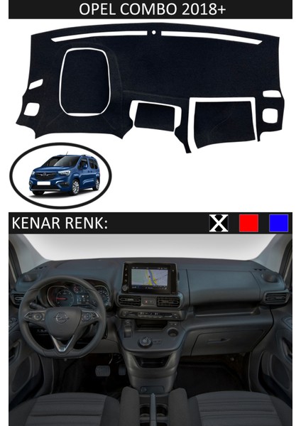 Opel Kombo 2018+ Için Uygun Torpido Koruma Halısı Siyah Kenar Renk Siyah