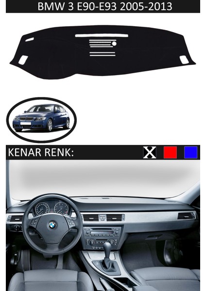 Bmw 3 E90-E93 2005-2013 Için Uygun Torpido Koruma Halısı Siyah Kenar Renk Siyah