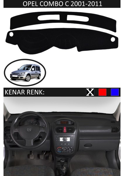 Opel Kombo C 2001-2011 Için Uygun Torpido Koruma Halısı Siyah Kenar Renk Siyah