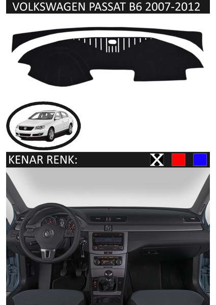 Volkswagen Passat B6 2007-2012 Için Uygun Torpido Koruma Halısı Siyah Kenar Renk Siyah