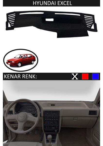 Hyundai Excel Için Uygun Torpido Koruma Halısı Siyah Kenar Renk Siyah