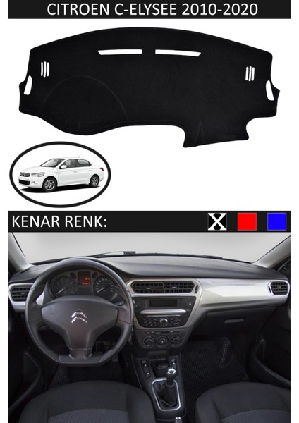 Citroen C-Elysee 2010-2020 Için Uygun Torpido Koruma Halısı Siyah Kenar Renk Siyah